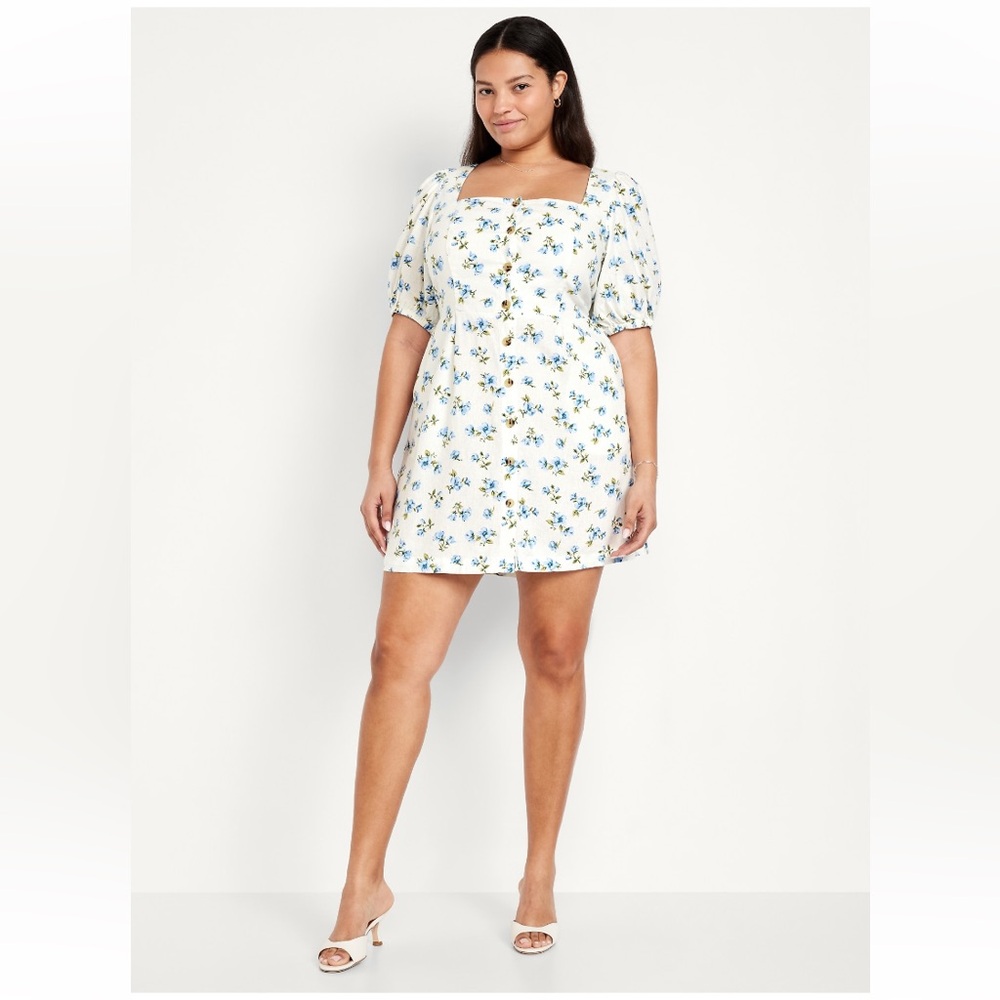 Old Navy Puff Sleeve Linen Blend Mini Dress, NWT, $45 Retail